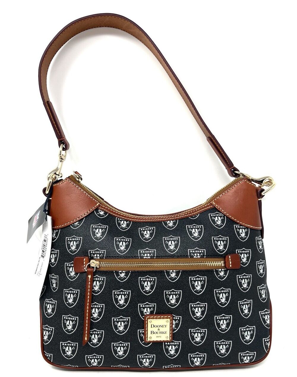 Dooney & Bourke NFL RAIDERS Hobo Shoulder Bag Purse Black White Logo AOP NWT
